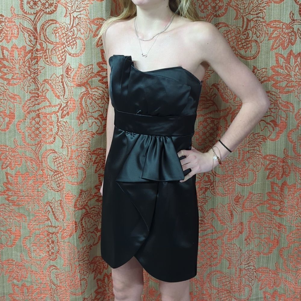 Black strapless satin structured wired little black dress M VaVa Joy Han